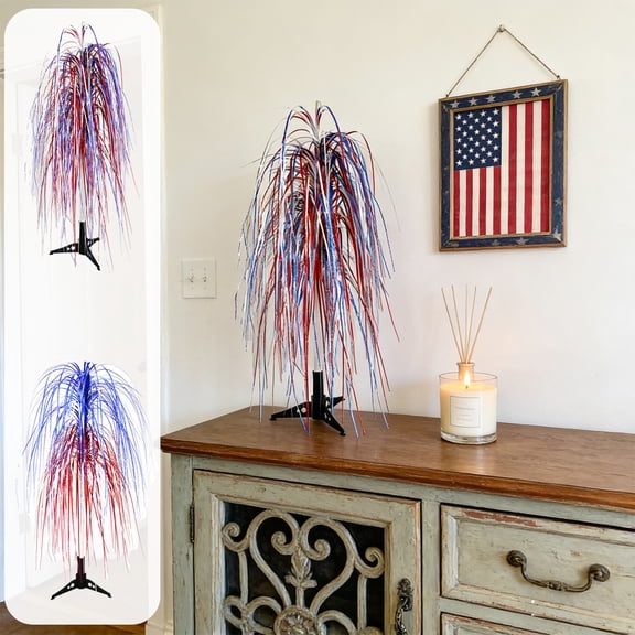 ZYXWVU Patriotic Decorative Tree 24.8in Artificial Tree Red White Blue Star Tree for Independence Day Holiday Display Tabletop Home Party Decor