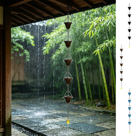 ZYXWVU Rain Chain Galvanized Rain Chain Gutter Downspout Catcher Decorative Rain Cups Chime with Dragonfly Frog Butterfly Garden Outdoor Decor