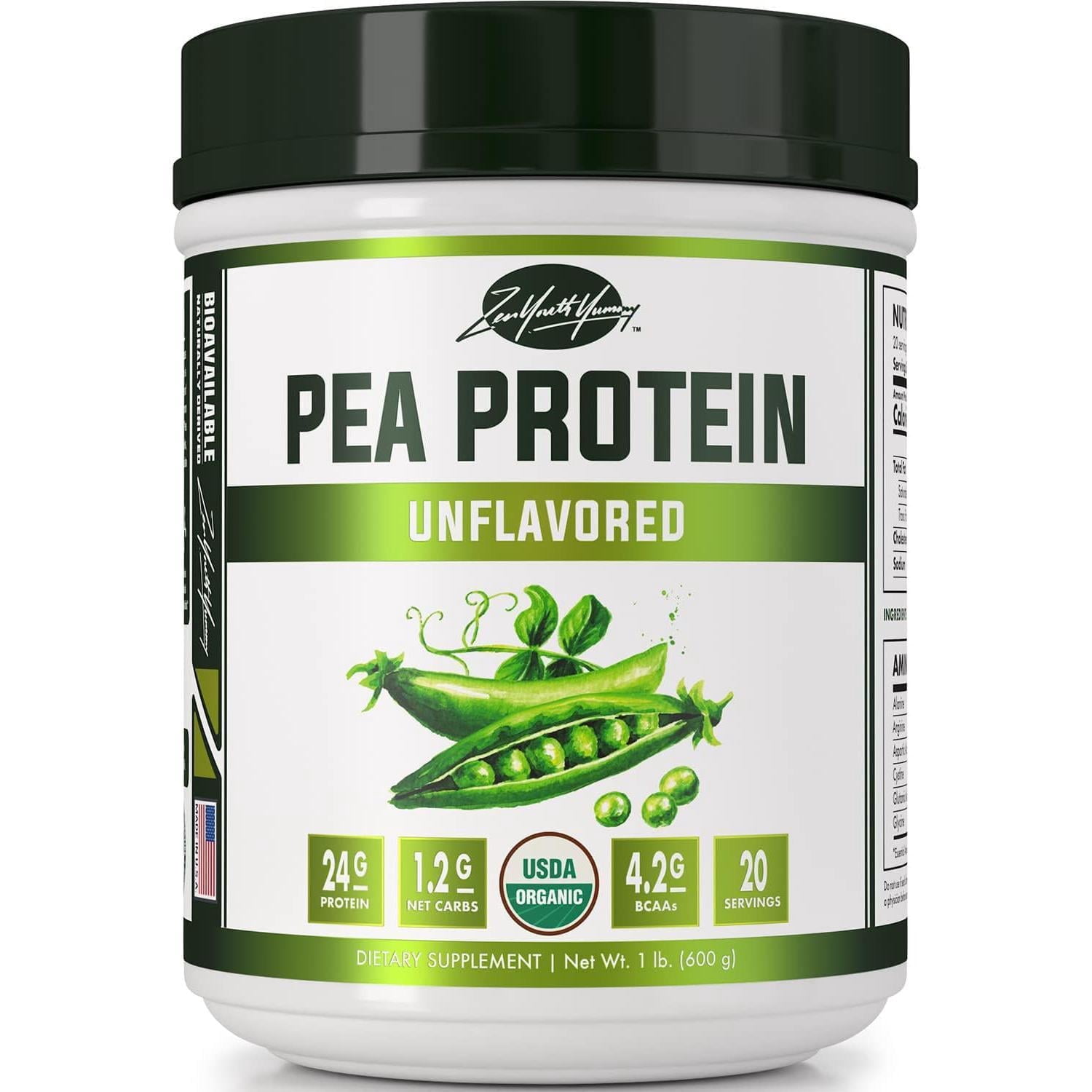 ZYY Pea Protein Powder - Organic Vegan Plant-Based, Unflavored & Unsweetened, Hydrolyzed for Easy Digestion, Keto, Low Carb, Dairy Free, Non-GMO, with BCAA