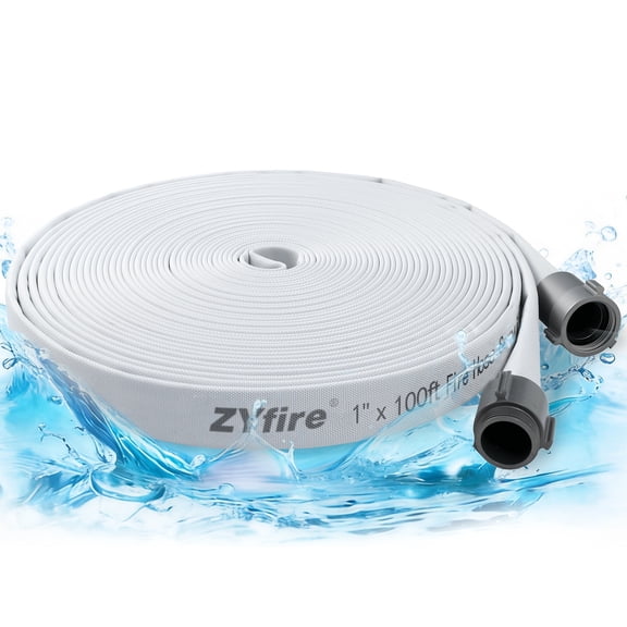 ZYfire Fire Hose - 1" ID x 100 FT Single Jacket EPDM Firefighter Hose with M × F NST/NH Aluminum Couplings 750 PSI Burst Pressure Lightweight for Use in Firefighting