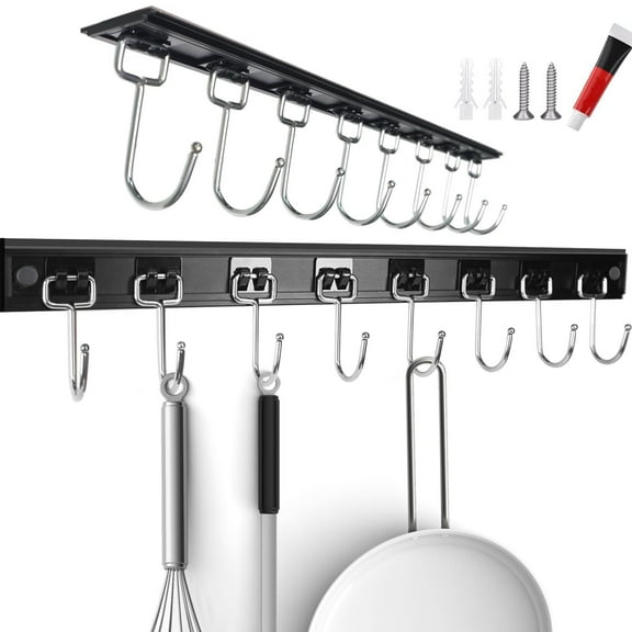 ZZ 2PCS Utensil Racks with 8 Hooks 17 Inch Kitchen Utensil Holders Hanging Utensil Rack Multifunctional