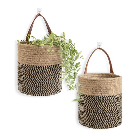 ZZ 2pack Jute Rope Hanging Basket - 7.87" x 7" Small Woven Fern Wall Hanging Basket Flower Plants