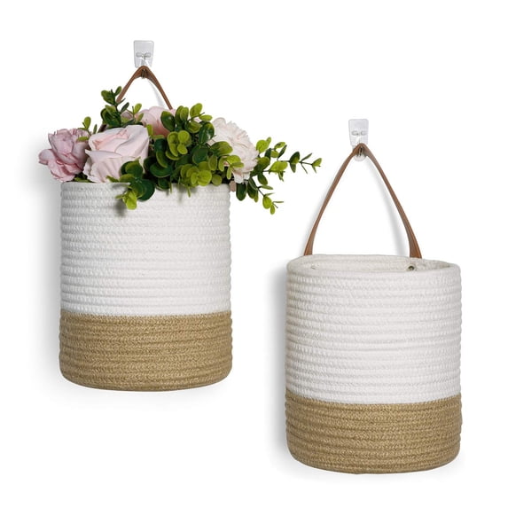 ZZ 2pack Jute Rope Hanging Basket - 7.87" x 7" Small Woven Fern Wall Hanging Basket Flower Plants