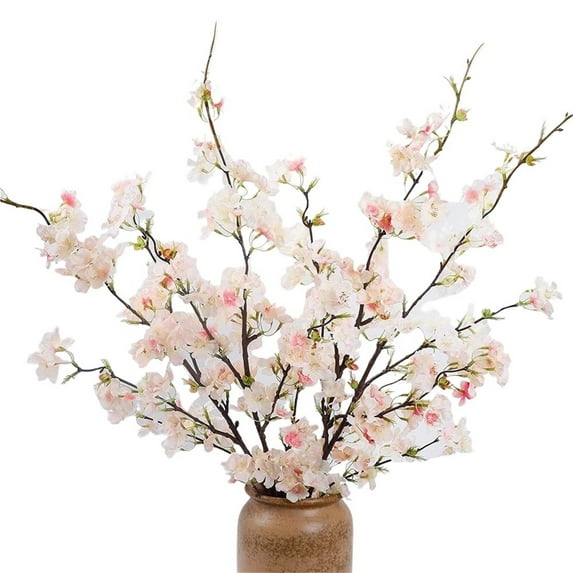 ZZ 4pcs Cherry Blossom Flowers Artificial, Fake Silk Cherry Blossom Branches Tall Peach Blossom Flower Stems Arrangement