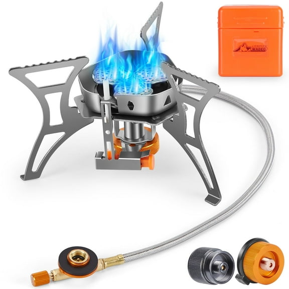 ZZ 5800W Windproof Camping Stove, Camping Gas Stove with Piezo Ignition and Two Fuel Canister Adapter,