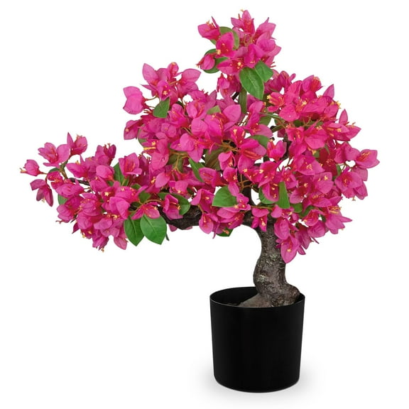 ZZ Artificial Bougainvillea Flower Plant 20.8" Bougainvillea Bonsai Tree with Black Pot Silk Bougainvillea Floral Centerpiece