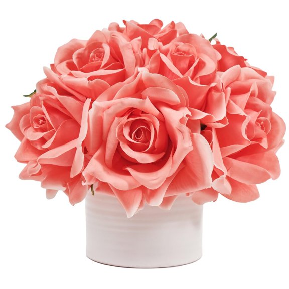 ZZ Artificial Flowers in Ceramic Vase Silk Rose Arrangement Mini Potted Fake Flowers with Vase for Wedding Home