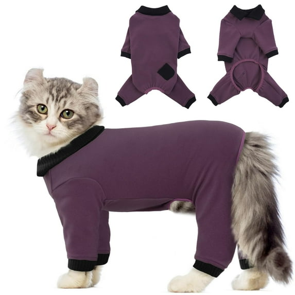 ZZ Cat Pajamas for Cats Only, Sticky Hair Cat Clothes, Cat Onesie for Cats After Surgery Female Male, Surgical Cat Recovery Suit Full Bodysuit, Long Sleeve Cat Shirts Outfits to Prevent Licking