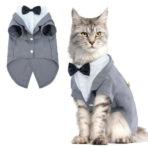 ZZ Cat Tuxedo Suit, Sphynx Cat Suit for Cat with Bow Tie, Cat Halloween Costumes for Cats Only, Kitten Formal Attire Wedding Birthday Onesie Clothes for Male Female Hairless Cats