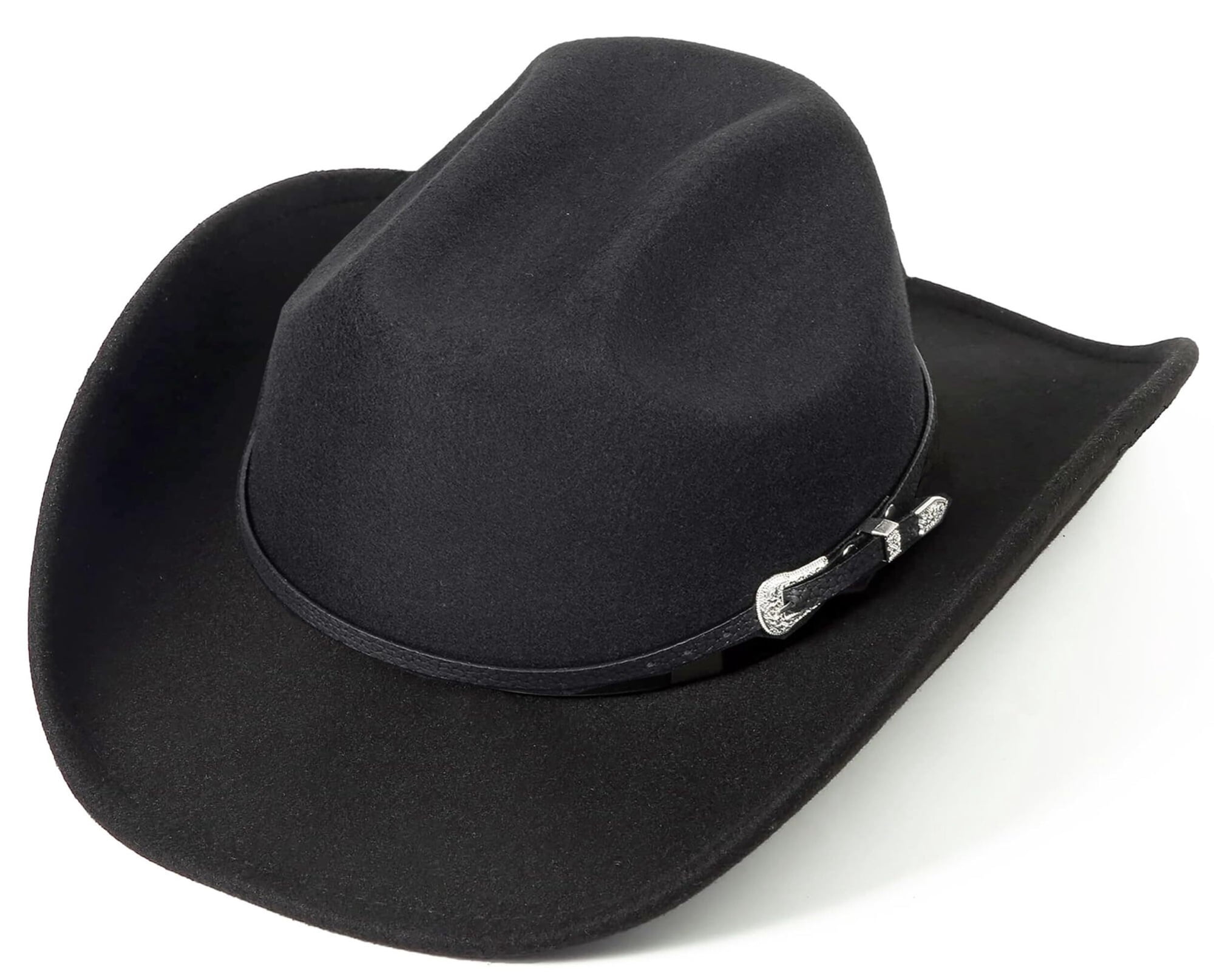 Western Felt Cowboy Hat Wide Brim Belt Buckle Unisex Adult Medium Large Women-Classic-Western-Cowboy-Shapeable-Hat - Men-Roll-Up  main image 3