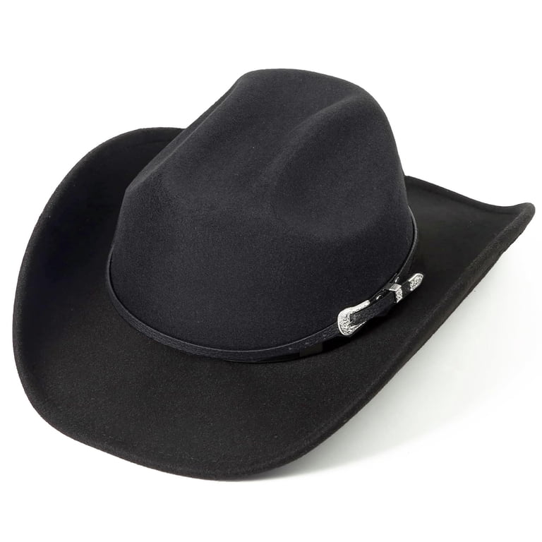 Classic Western Felt Cowboy Hat Wide Brim Belt Buckle Unisex Classic Western Felt Cowboy Cowgirl Hat for Women Men Wide  main image 4