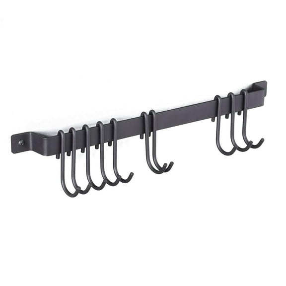 ZZ Gourmet Kitchen Rail with 10 Hooks, Wall Mounted Wrought Iron Hanging Utensil 17 Inch