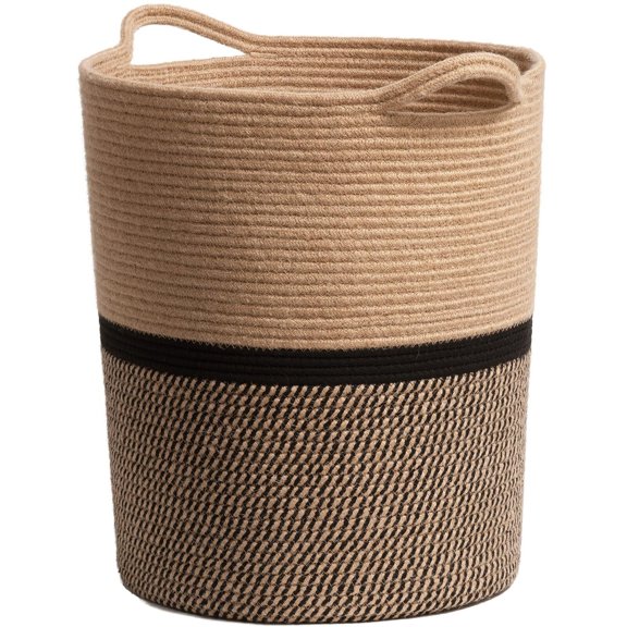 ZZ Laundry Basket Large Laundry Hamper, Woven Baskets for Storage, 17.8" x 15.8" x 13.8", Wicker Laundry Basket for Living Room