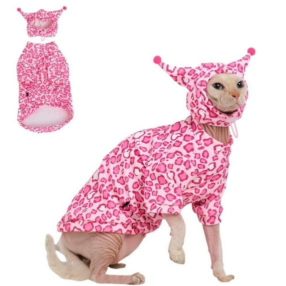 ZZ Sphynx Cat Clothes, Cat Suit with Hat and Sweatshirt, Full Set for Hairless Cats, Cornish Rex and Devon Rex (Pink Suit, S(2-3.5lbs))