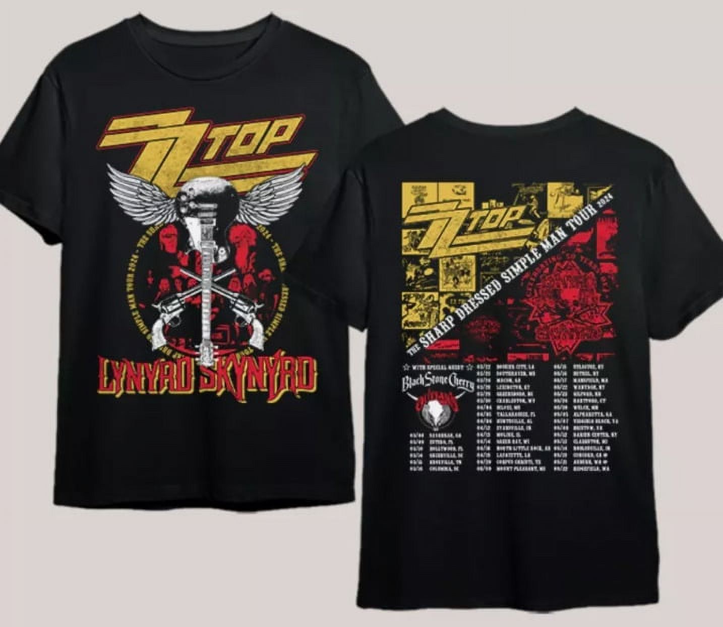 ZZ Top & Lynyrd Skynyrd Tshirt The Sharp Dressed Simple Man Tour 2024