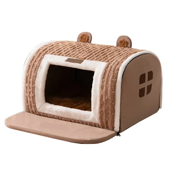 ZZ Winter Dog Three-dimensional Bear Curved Room Medium and Small Warm Thickened Windproof Cat Litter Large Dog Pet Supplies