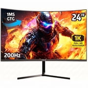 ZZA 24" Curved Gaming Monitor, 200Hz FHD 1080P Frameless, 1ms AMD FreeSync, Low Motion Blur, Eye Care, DP HDMI, VESA Mount, for PC PS5 Home Office, Black