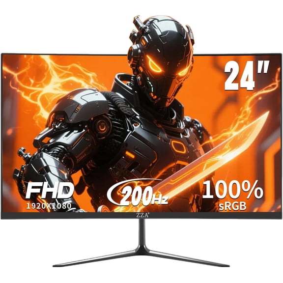 ZZA 24 Inch Curved Gaming Pc Monitor , FHD 1080P VA Display, 1ms MPRT, AMD FreeSync, HDR Support, VESA Mount Compatible, Black