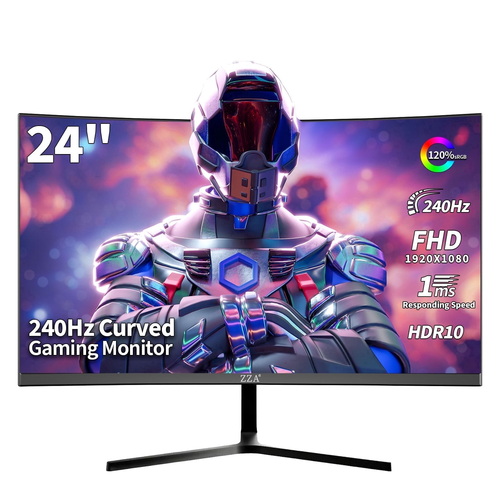 ZZA 24 inch Gaming Monitor 240Hz Curved Computer Monitor FHD 1080P, VA Panel with 1ms MPRT, FreeSync, HDMI DP, VESA Mount for Pc Gaming,PS5, and Home Office