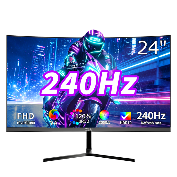 ZZA 24 Inch Gaming Monitor 240Hz FHD 1920x1080P 120% sRGB, 1ms MPRT, AMD FreeSync, Low Motion Blur, HDMI 2.0 & DisplayPort 1.4, VESA Wall Mountable, for PC Desktop Laptop Office Games, Black