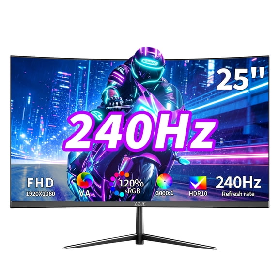 ZZA 24.5 Inch Gaming Monitor 240Hz FHD 1920x1080P 120% sRGB, 1ms MPRT, AMD FreeSync, Low Motion Blur, HDMI 2.0 & DisplayPort 1.4, VESA Wall Mountable, for PC Desktop Laptop Office Games, Black