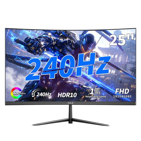 ZZA 25" Gaming Monitor, 240Hz FHD 1920x1080P, 120% sRGB, 1ms MPRT, AMD FreeSync, Low Motion Blur, HDMI 2.0 & DisplayPort 1.4, VESA Wall Mountable, for PC Desktop Laptop Office Games, Black