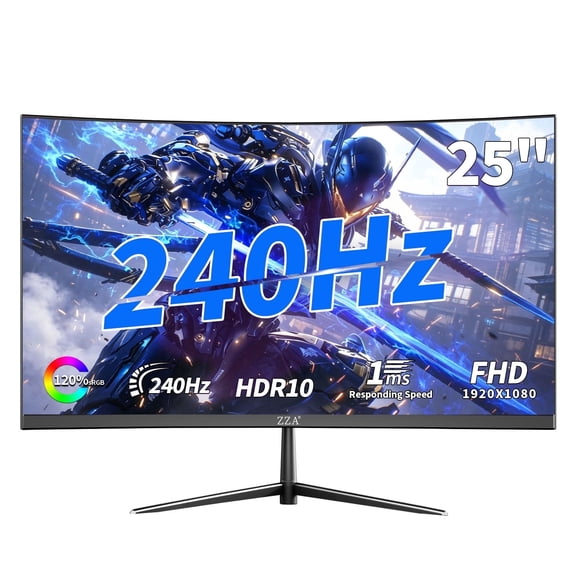 ZZA 24.5 Inch Gaming Monitor 240Hz FHD 1920x1080P 120% sRGB, 1ms MPRT, AMD FreeSync, Low Motion Blur, HDMI 2.0 & DisplayPort 1.4, VESA Wall Mountable, for PC Desktop Laptop Office Games, Black