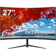 thumbnail image 1 of ZZA 27" Curved Gaming Monitor 2560x1440 QHD, 75Hz Refresh Rate, Eye Care Technology, HDMI & DisplayPort, Height Adjustable, VESA Wall Mount, for Work from Home & Entertainment, 1 of 8