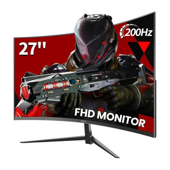 ZZA 27 Inch Curved Gaming Monitor 200Hz|180Hz|144HZ 1ms FHD 1080P Computer Screen FreeSync|130% sRGB|HDR|Low Blue Light|HDMI DP Ports|VESA Mount|Metal Stand