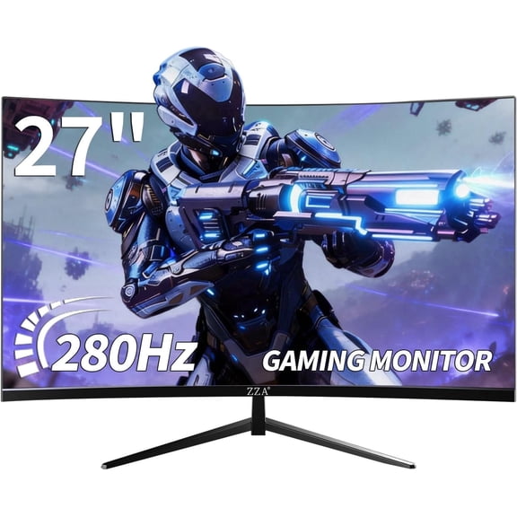 ZZA 27 Inch Curved Gaming Monitor 280Hz 240Hz High Refresh Rate 1ms Response Time Full HD 1080P VA Panel 1800R AMD FreeSync Premium HDR Ultra Fast for PC and Console Gaming HDMI, DP Ports