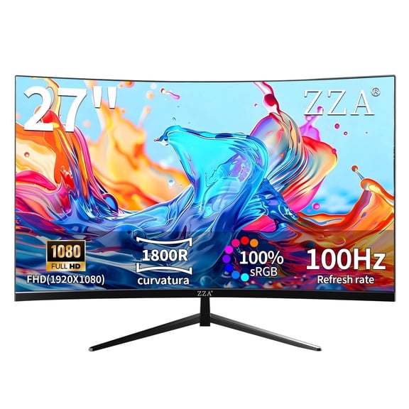 ZZA 27 Inch Curved Gaming Monitor- FHD (1920x1080) 100Hz 1800R Display,HDMI USB Connectivity,Tilt Adjustable,Wall Mountable,Perfect for PC Gaming Office