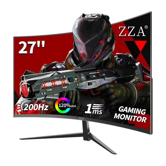 ZZA 27 inch Curved Monitor 200hz, PC Computer Gaming Monitor FHD 1080P, 1800R, Frameless, Home Office Movies