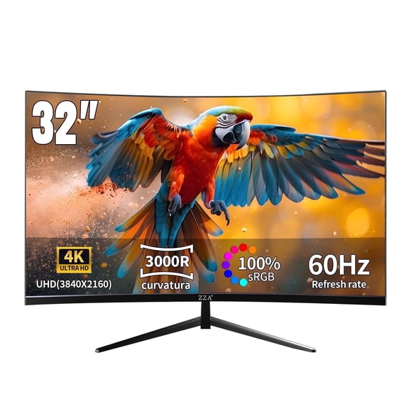ZZA 32" 4K Curved Gaming Monitor - UHD(3840 * 2160) 60Hz Computer Monitor, Immersive Gaming Experience with Refresh Rate, VA Panel, 3000R and Adptsync Premium | HDR10 | 100% sRGB | 3840x2160