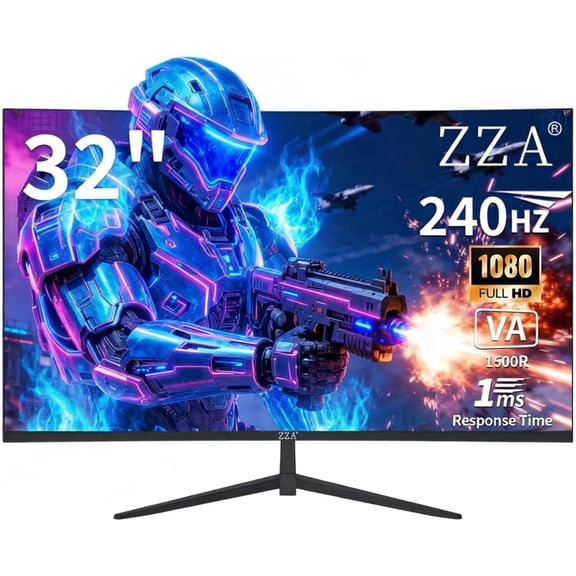 ZZA 32" Curved Gaming Monitor 240Hz FHD 1080p Ultra Slim PC Monitor with HDMI, DP, USB & Headphone Ports High Refresh Rate Wide Angle Immersive Screen for Desktop Gaming