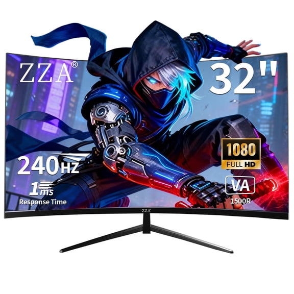 ZZA 32 Inch Curved Gaming Monitor, FHD 1080P, 240Hz High Refresh Rate, UltraSlim VA Screen, Wide Viewing Angle, HDMI DP USB Headphone Ports for Desktop PC Gaming