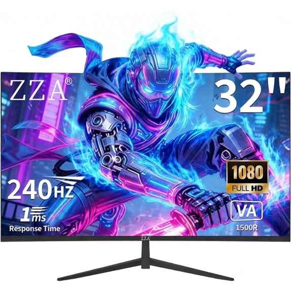ZZA 32" Curved Gaming Monitor 240Hz FHD 1080p Ultra Slim PC Monitor with HDMI, DP, USB & Headphone Ports – High Refresh Rate Wide Angle Immersive Screen for Desktop Gaming