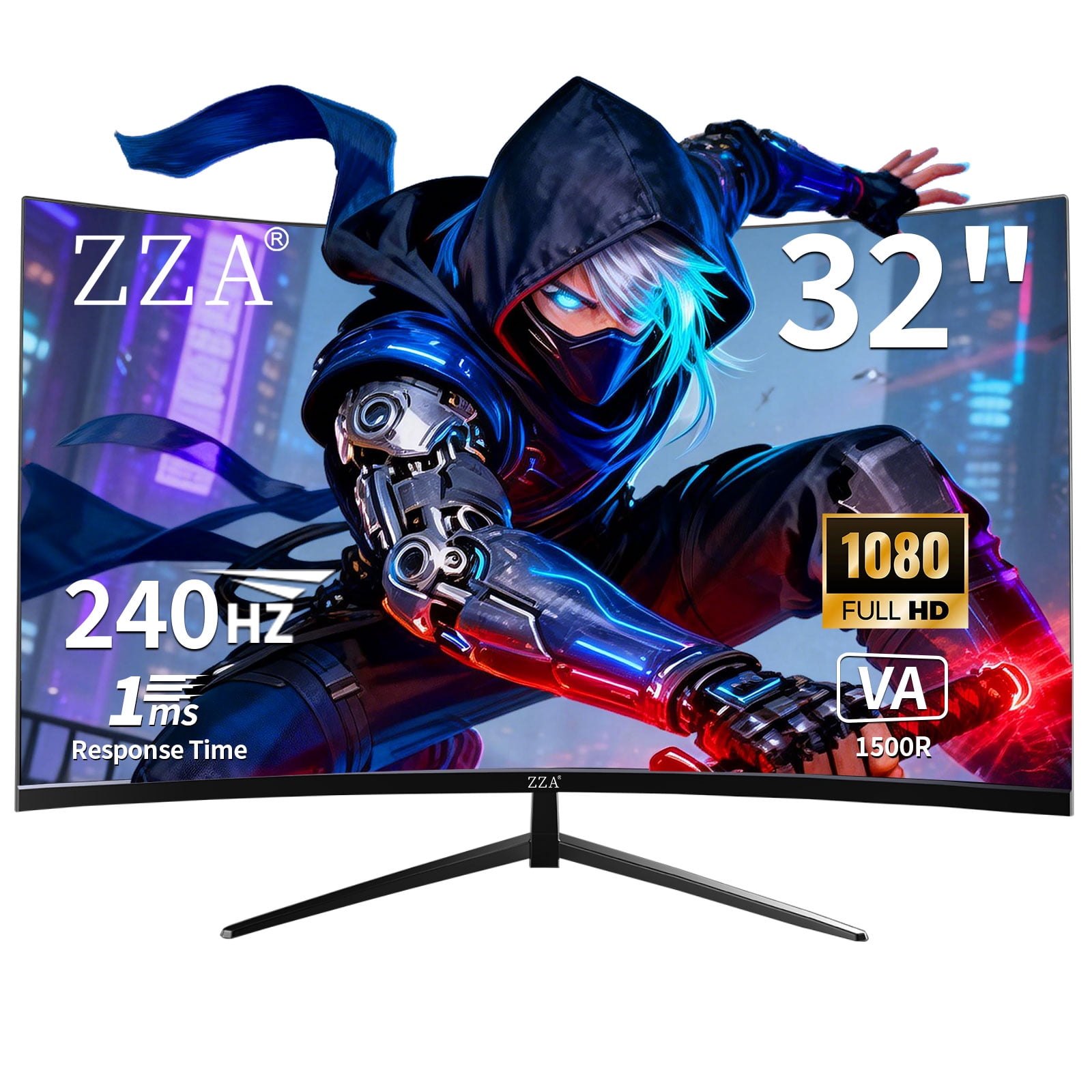 ZZA 32" Curved Gaming Monitor 240Hz FHD 1080p Ultra Slim PC Monitor with HDMI, DP, USB & Headphone Ports – High Refresh Rate Wide Angle Immersive Screen for Desktop Gaming
