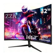 ZZA 32 inch Curved Gaming Monitor, QHD 2560x1440 165Hz 1ms, 1500R VA Panel, AMD FreeSync, HDR Ready, 1440p 144hz computer monitor, VESA, for PC Desktop Laptop P