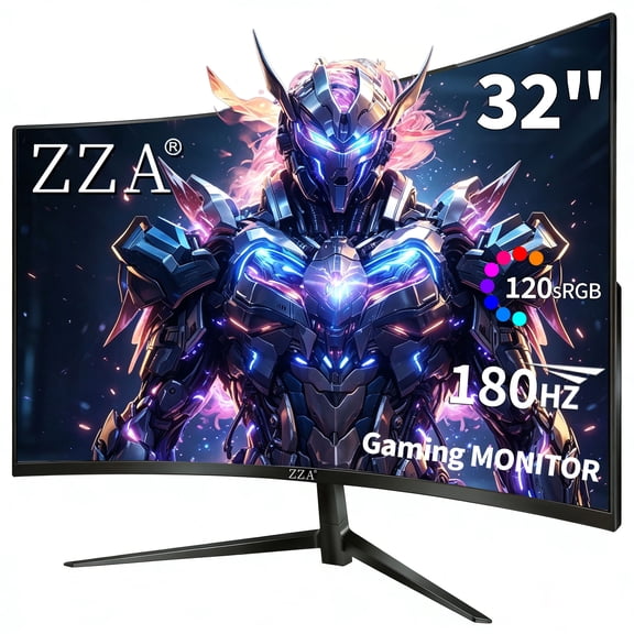 ZZA 32 Inch Curved Gaming Monitor, 180HZ FHD 1080P 1500R HDR, 1ms Response Time, AMD FreeSync, HDMI 2.0 & DisplayPort 1.4, VESA Compatible for PC Gamer