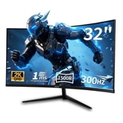 ZZA 32 inch 300HZ Curved Gaming Monitor, QHD 2560 * 1440 PC Monitor, 1500R, Refresh Rate, VA Display, AMD FreeSync , 120% sRGB Color Gamut,HDMI 2.1/DP1.4