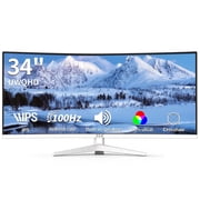 ZZA White 34 Inch Curved Ultrawide Gaming Monitor, UWQHD 3440x1440P 100Hz 4K Equivalent 21:9 3800R Wide Screen, Built-in Speakers, 120% sRGB, HDMI DP, VESA Wall