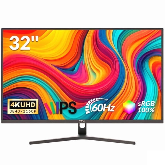 ZZA Computer Monitor 32 Inch Gaming Monitor 4K UHD (38402160p) Ultra-Clear IPS Screen, 100% sRGB, HDR10, 178 Viewing Angle, Display Port/HDMI, Compatible with Wall mounting 75 * 75MM