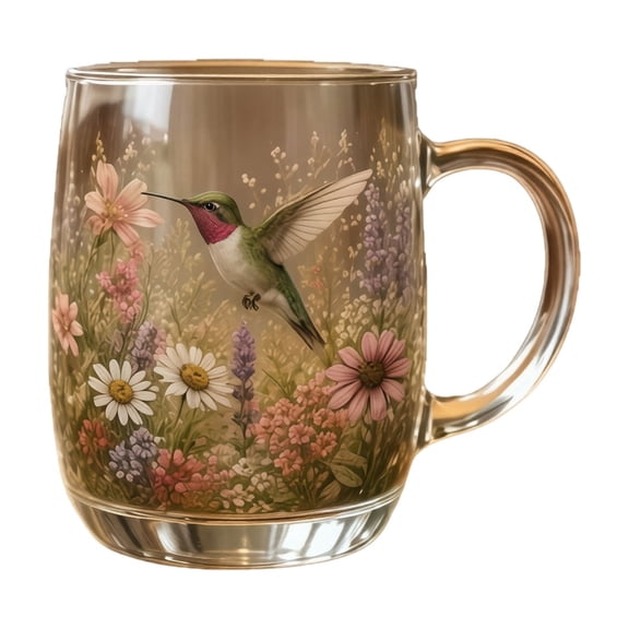 ZZAIXHL 2026 Garden Morning Glass Tea Cup Hummingbird Morning Glass Tea Cup for Hot & Cold Drinks, Elegant Pink Glass Tumbler for Mom Garden Lovers
