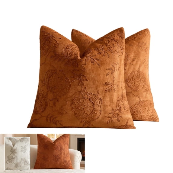 ZZAIXHL 2pack Autumn Decorative Throw Covers 18x18 inch Fall Beige Embroidered Pumpkin Case Thanksgiving Pillows for Sofa Couch