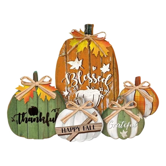 ZZAIXHL 5 Pcs Fall Pink Pumpkin Decor for Home Thanksgiving Wooden Table Centerpiece Decorations Fall Wooden Pumpkin Signs for Autumn Home Living Room Kitchen