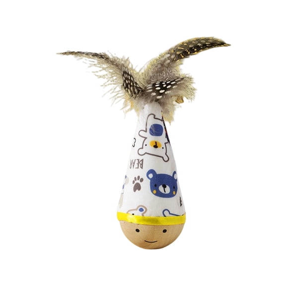 ZZAIXHL 7.08in Self-Righting Wobble Tumbler with Feather Teaser Silent Interactive Self-Play for Indoor Cats No Batteries Required