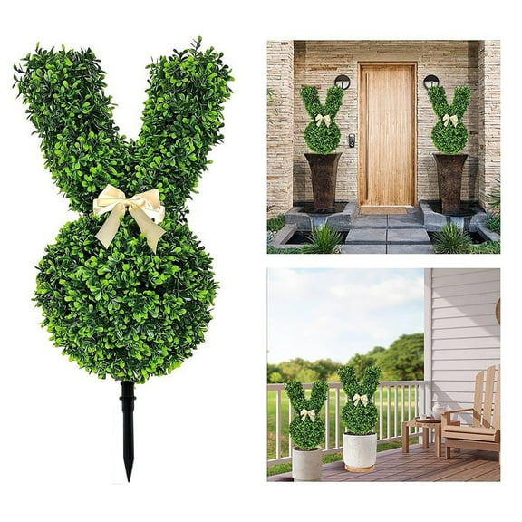 ZZAIXHL Artificial Bunny Topiary, Green Rabbit-Shaped Topiary Tree with Ground , Easter Fake Bunny Boxwood Ball Planter for Easter Decorations, Front Porch Decor, Indoor/Outdoor