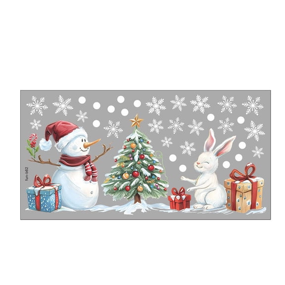 ZZAIXHL Christmas Snowman and Rabbit Wall Decals Stickers Winter Scene with Gift Boxes and Christmas Tree Removable Vinyl Wall Decor for Living Room, Bedroom, Office, Holiday Decoration