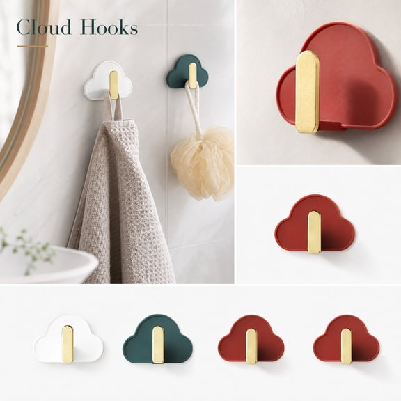 ZZAIXHL Cloud Shape Adhesive Wall Hooks Dark Green Removable Hooks for Glass Surface 4pcs Decor