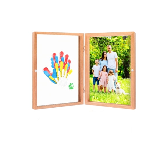 ZZAIXHL Dual Side Wooden Handprint Photo Kit DIY Family Hand & Pet Print Memory Keepsake with Complete Paint Set for Parent Couple Family Gift Wall & Tabletop Decor
